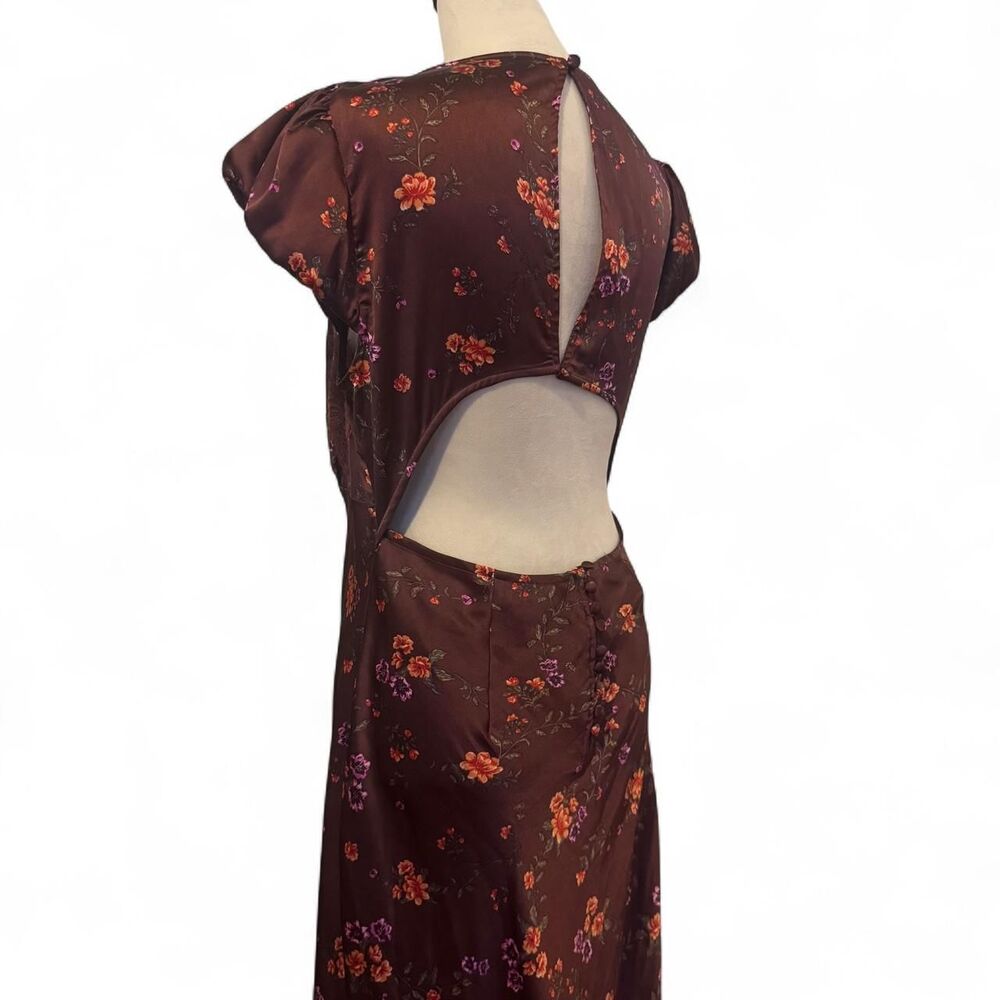 Free People Butterfly Babe Brown Floral Milkmaid Maxi Slip Dress Bias Cut Size L - Picture 6 of 8